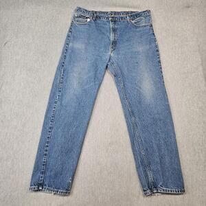 VTG Levis 505 Jeans Mens 42x32 Blue Regular Fit Distressed Made In USA 90s